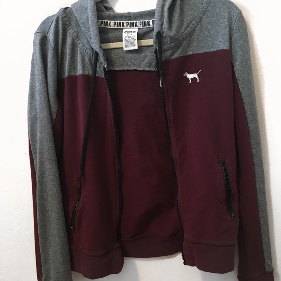 PINK Victoria's Secret Jackets & Blazers - Victoria Secret Pink Maroon and Gray Zip Up
